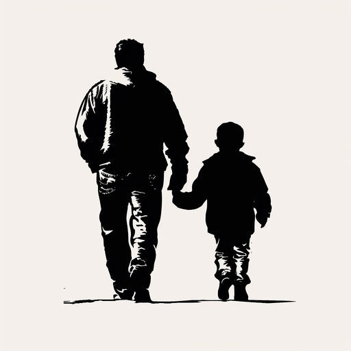 Father and son silhouettes walking side by side