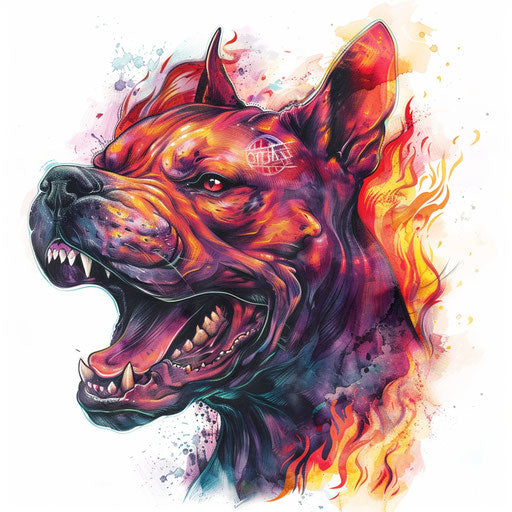 Fiery pitbull tattoo design on white background