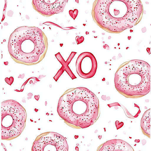 Pink doughnuts with red hearts and letters "XO"