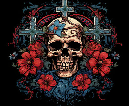 Skull with old skull and cross, artistic anarchy style