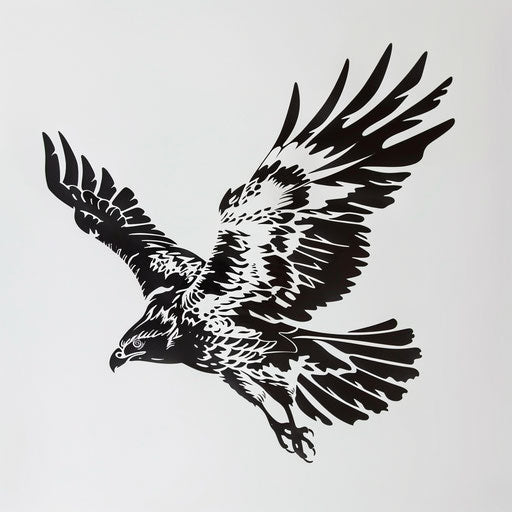 Elegant hawk tattoo silhouette, minimalist design on white canvas