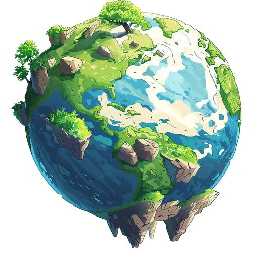 Earth Cartoon in Photorealistic Style on White Background