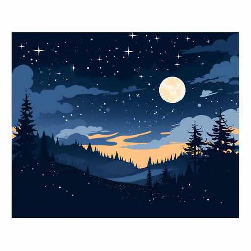 Night sky in minimalist style, on white background