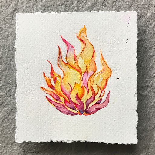 Watercolor painting of a delicate fire tattoo