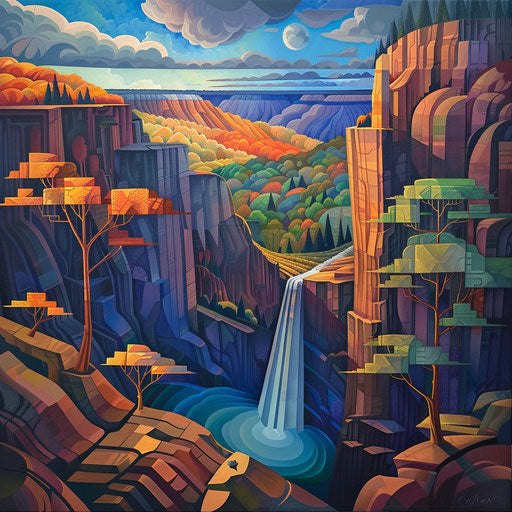 Kaaterskill Falls, New York, stylized angular landscape