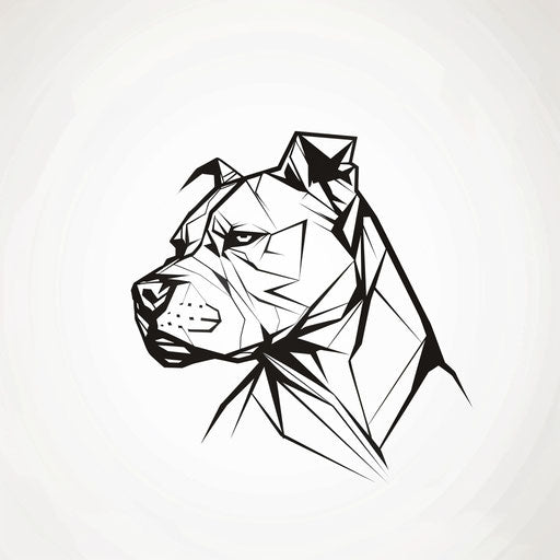 Minimalist black and white pitbull with geometric lines on white