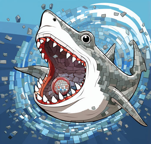 Cartoon shark in TV show with teeth, in the style of animated gifs
