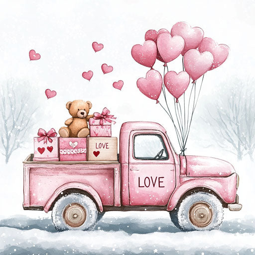 Pink truck filled with Valentine's gifts