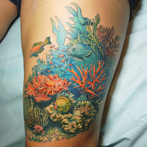Underwater coral reef scene in water tattoo