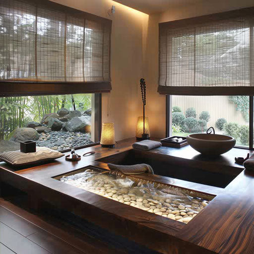 Zen home office with meditation space and music ambiance