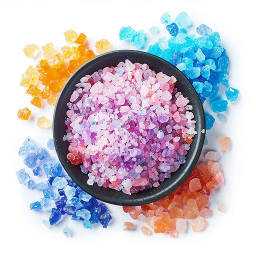 Realistic salt illustration on flat white background, vibrant colors and intricate details