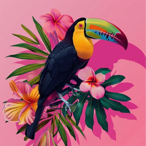 Nature clipart on vibrant magenta background, detailed textures