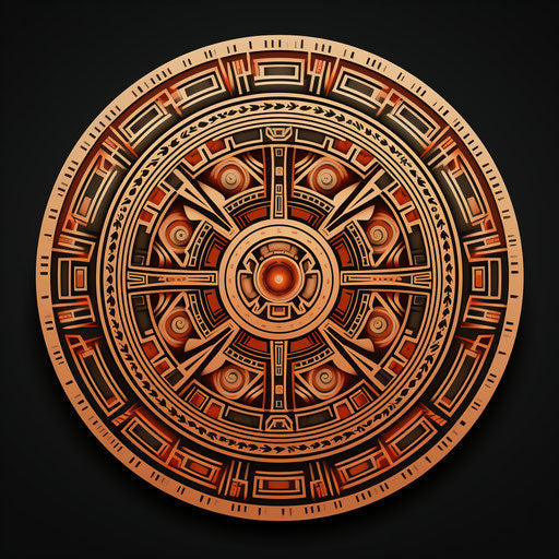 An ethnic design of a circle with geometric patterns, mythology-inspired, tondo