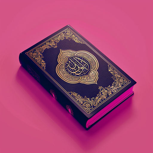 Realistic portrayal of Quran clipart on bright magenta background