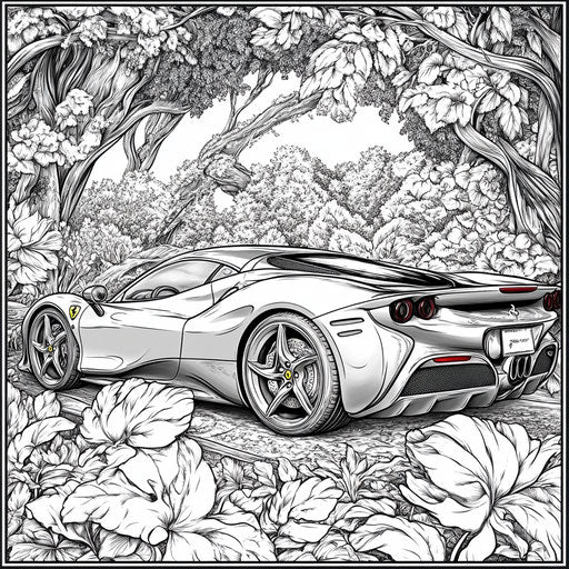 Ferrari with natural elements, Detmold style, realistic and intricate
