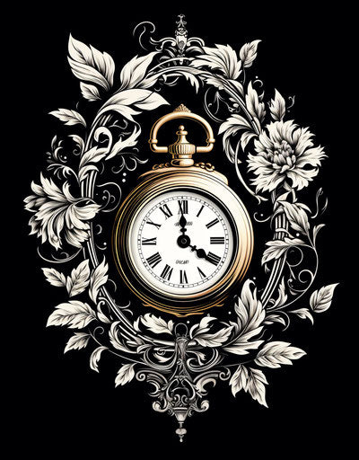 Vintage pocket watch and leaves print design