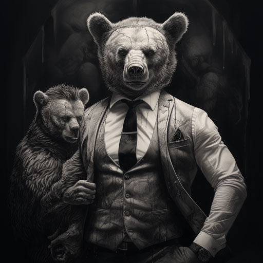 Black and white portrait of a bear tattoo artist