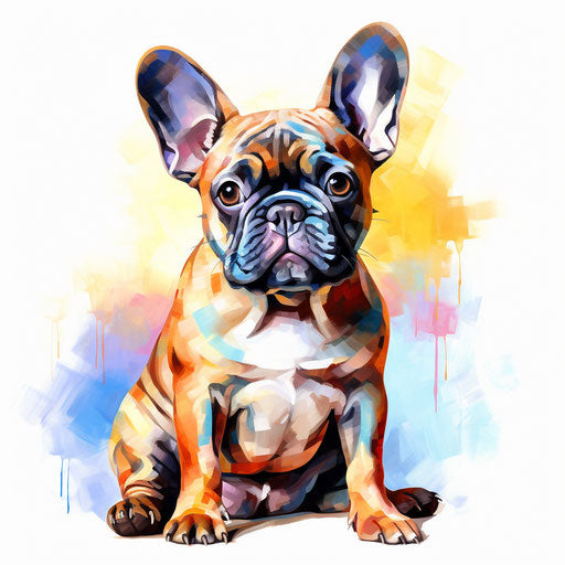 French bulldog in oil painting style on white background