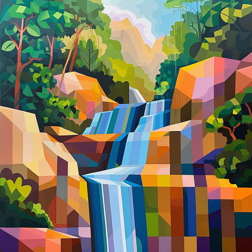 Sticky Waterfall, Thailand, geometric, modern art style