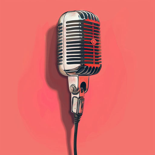 Photo-realistic karaoke clipart on vibrant coral background