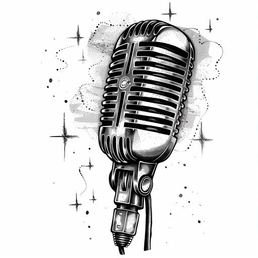 Classic microphone with silver glitter and black contrasts