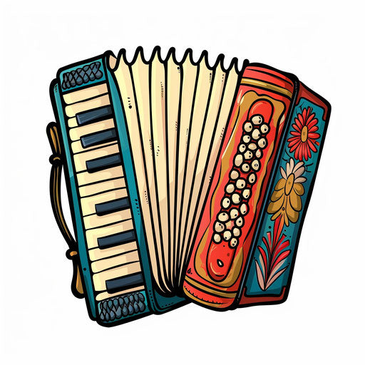 Russian accordion, playful clipart style flat tattoo