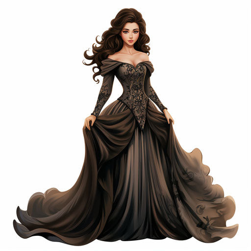 Princess clipart in the style of Chiaroscuro Art, on a white background