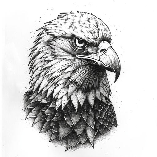 Blackwork eagle tattoo design on white background