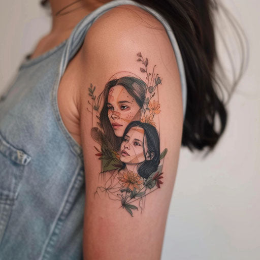 Illustrative tattoo of Ruth and Naomi's story, intimate portraits