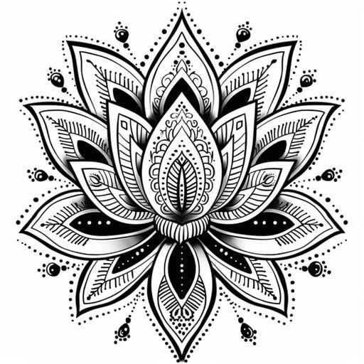 Ethnic lotus mandala tattoo design, intricate patterns white