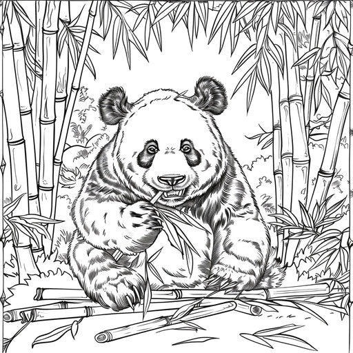 Adorable panda munching on bamboo in a lush forest