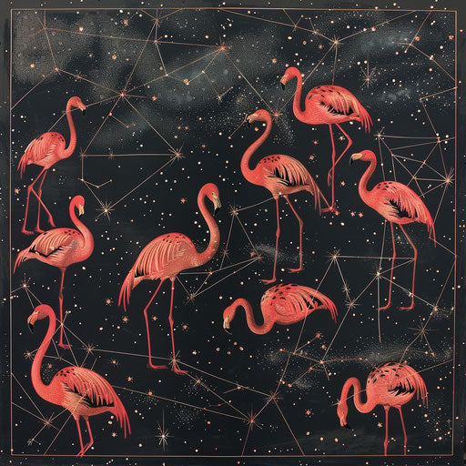 Flamingos as constellations in a night sky map