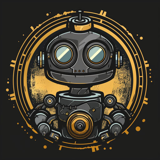 Cartoon logo depicting robots with mechanical characters and metallic colors