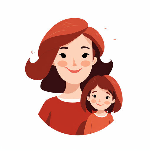 Minimalist style mother and daughter clipart on white background