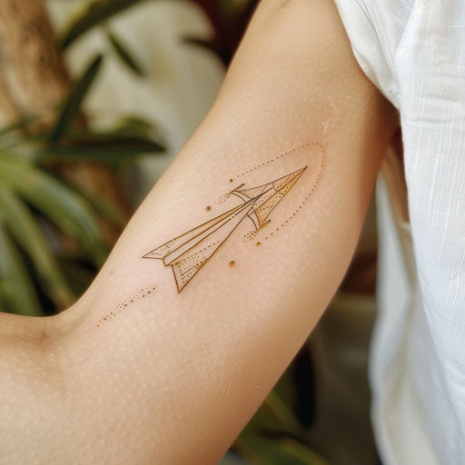 Elegant sketch of a paper airplane with fine details in gold ink