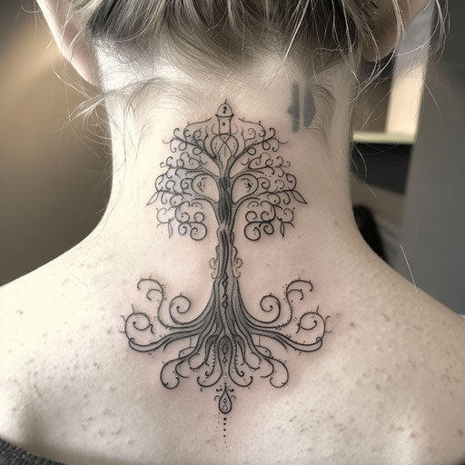 Elvish tree tattoo on neck