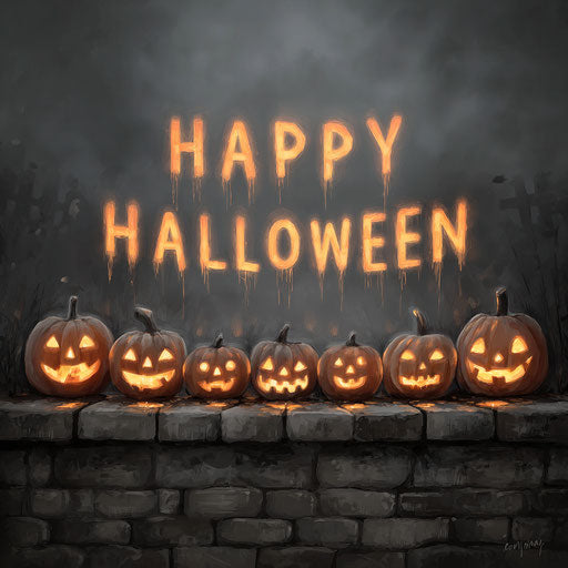 Spooky Halloween Night with Glowing Pumpkins