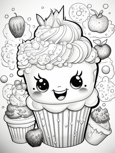 Free printable coloring pages in kawaii style, melting apple