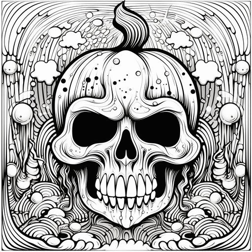 Halloween pumpkin and ornaments coloring page with skull pattern