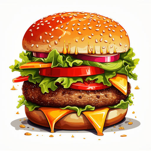 Burger clipart in the style of Chiaroscuro Art, on a white background