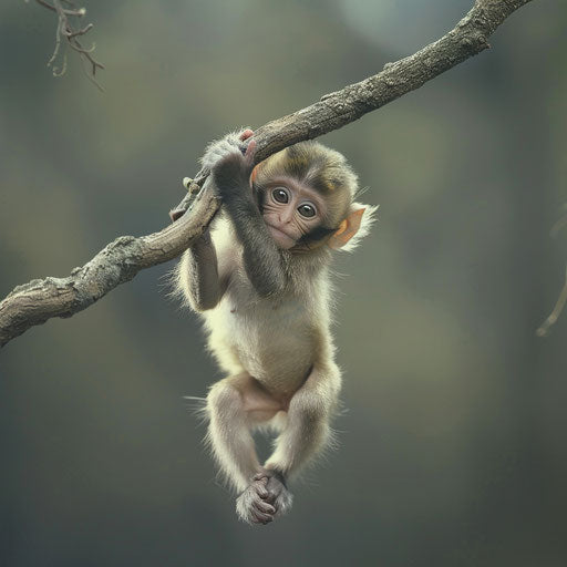 Adorable monkey hanging on a tree branch