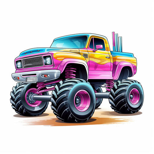 Monster truck in Pastel Colors Art style on white background