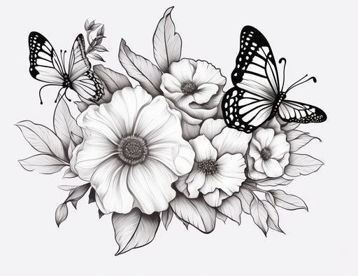 Black and white floral tattoo for black and white butterfly flowers