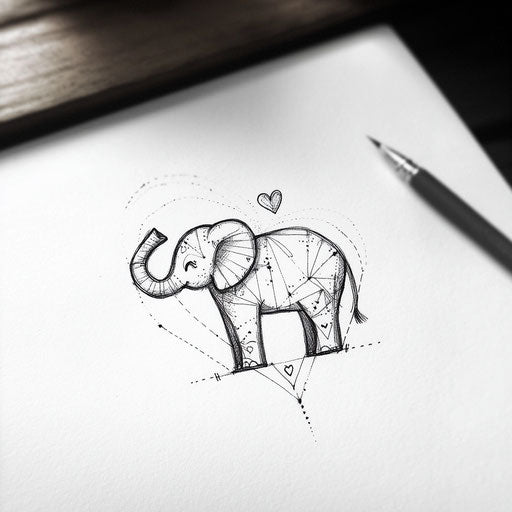 Small elephant tattoo with heart on white background