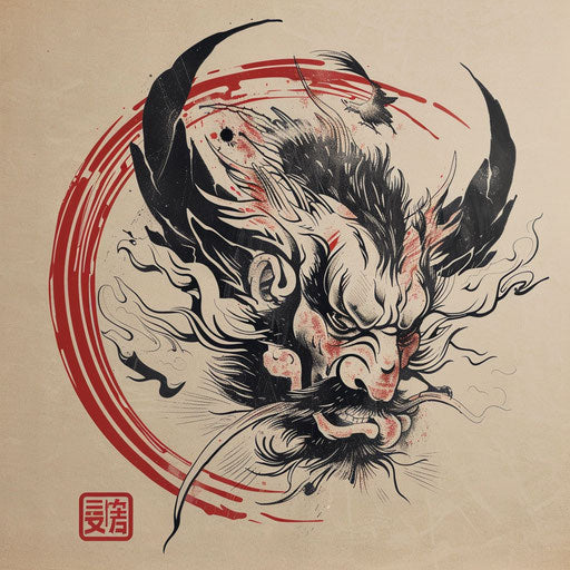 Contemporary sketch of a Tengu with minimalist aesthetic and bold outlines