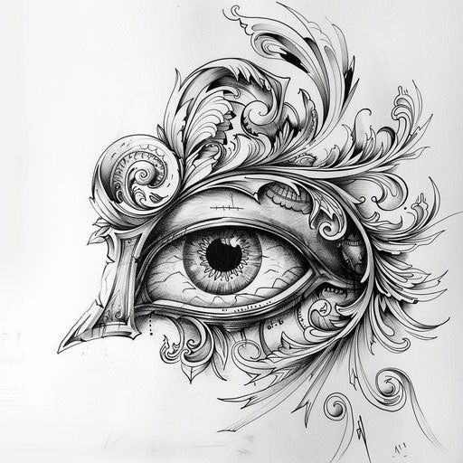Baroque-inspired Eye of Horus tattoo sketch