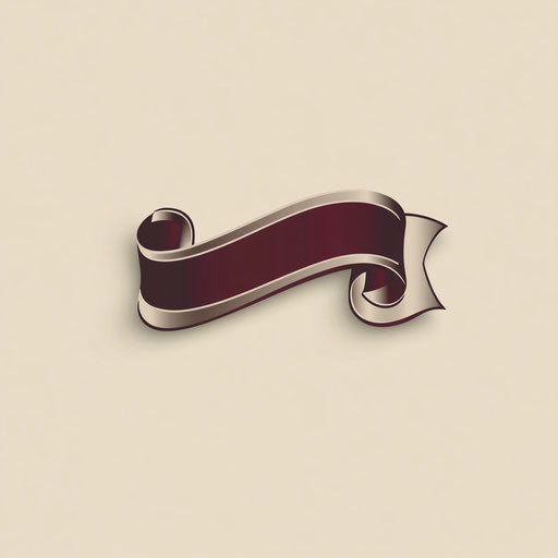Professional banner logo with a unique rolled scroll icon integrated with sleek, minimalist typography, in a rich burgundy and silver color palette, isolated on a flat beige background.