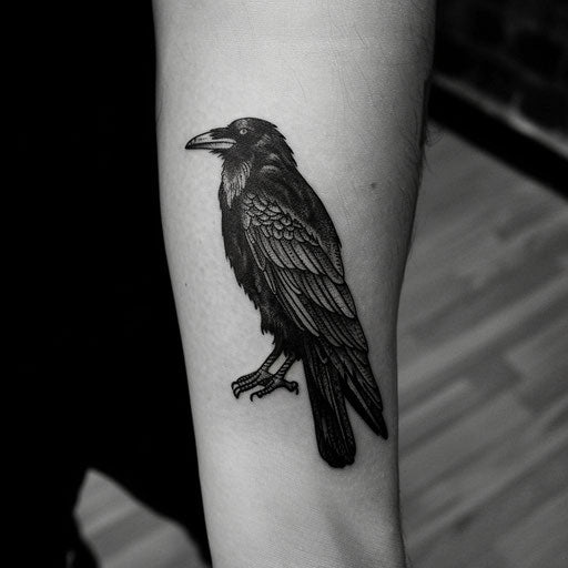 Simple tattoos for men of a raven, Adrian Smith style
