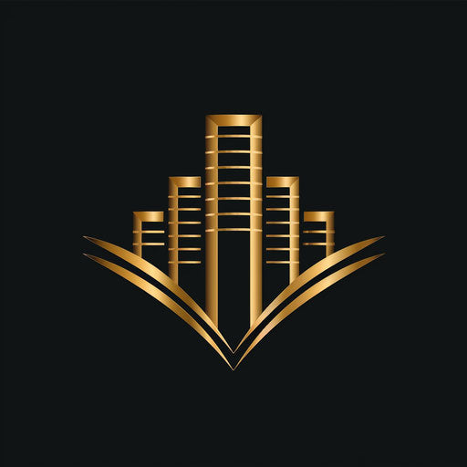Luxury construction logo with gold accents on black background