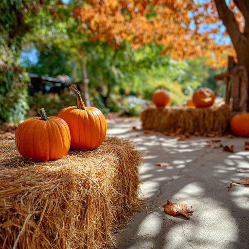 Autumn Scene with Pumpkins and Hay Bales